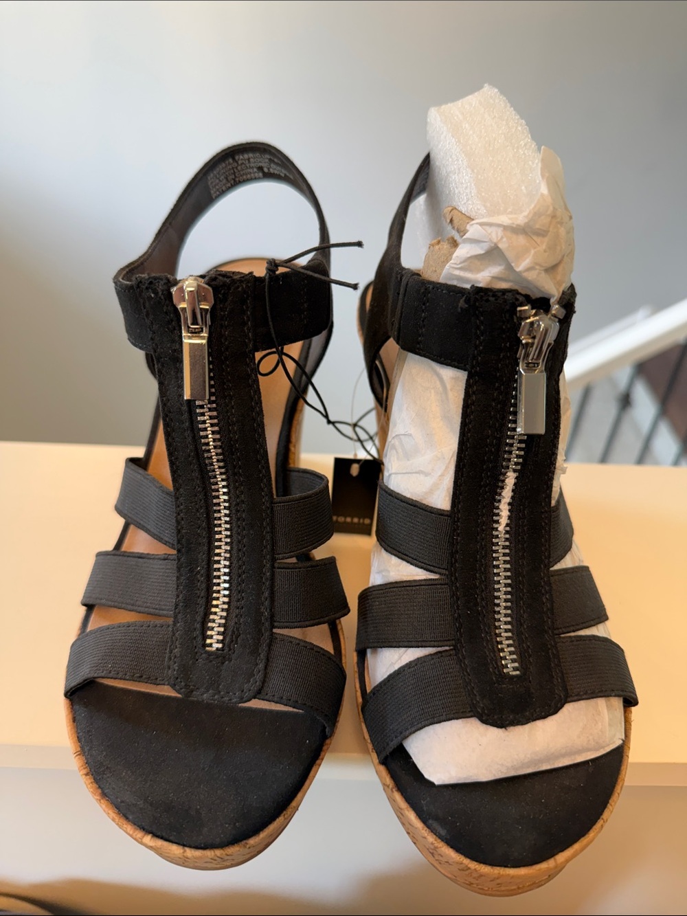 torrid Black Strappy Wedge Sandals with Front Zippers